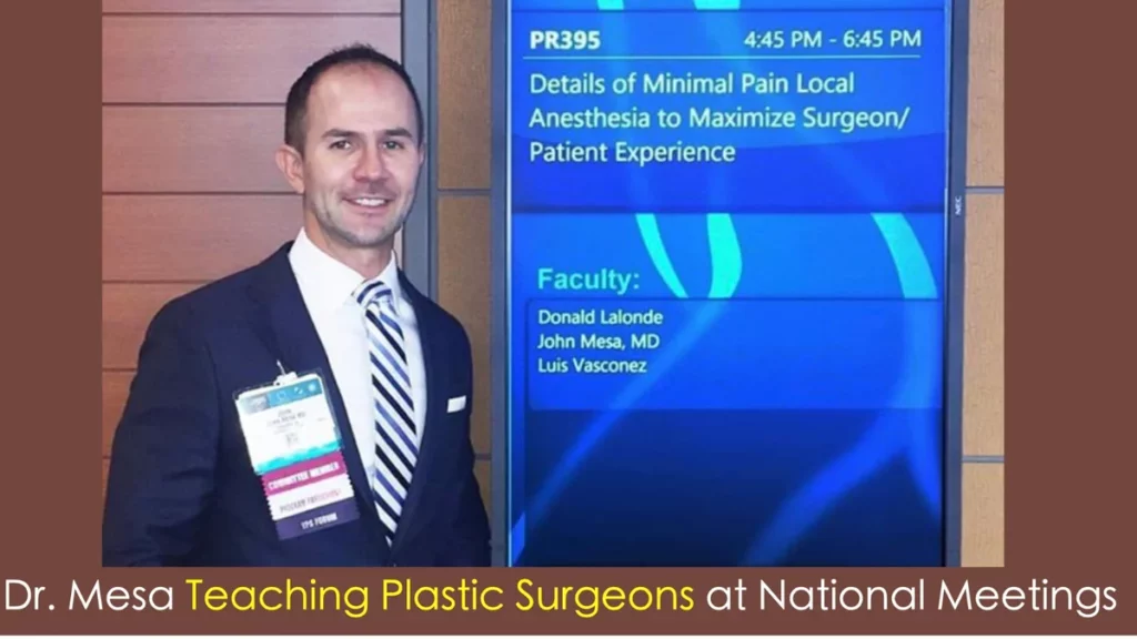 Dr. John Mesa speaking at a national plastic surgery meeting as faculty presenter.